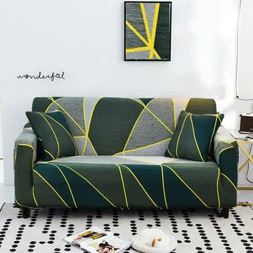 Luxton Home Elastic Stretchable Printed Fully Covered Sofa Slipcover, GEODE - Golden Lines, Multicolor