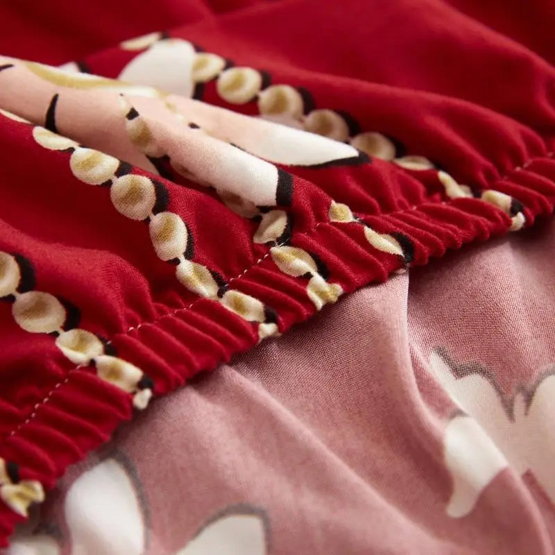 Luxton Home Elastic Stretchable Printed Fully Covered Sofa Slipcover, DAISY - Red with Flower Printed