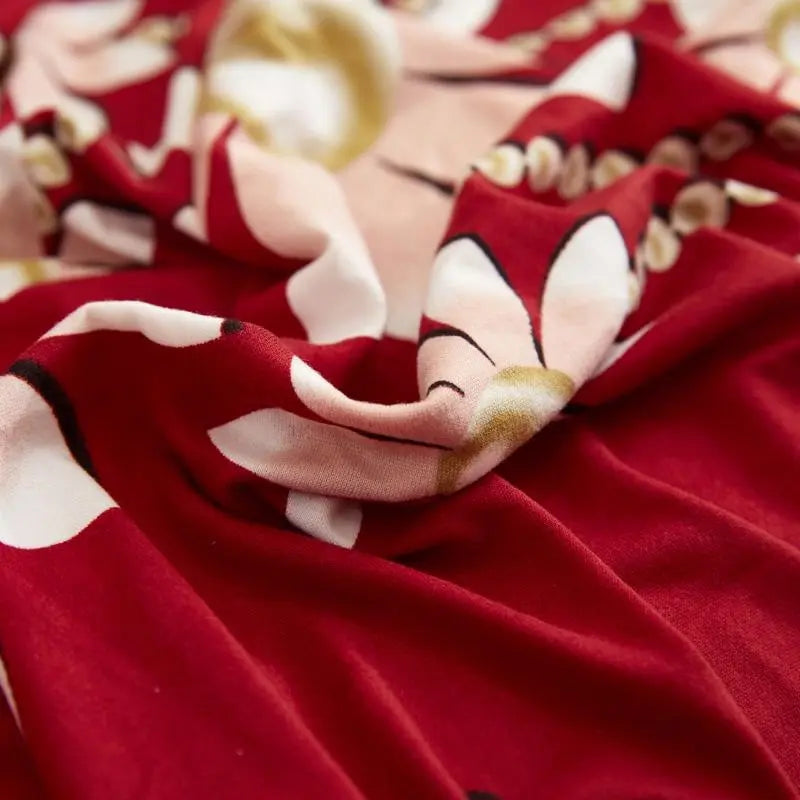 Luxton Home Elastic Stretchable Printed Fully Covered Sofa Slipcover, DAISY - Red with Flower Printed