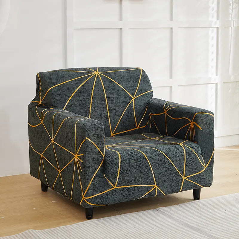 Luxton Home Elastic Stretchable Printed Fully Covered Sofa Slipcover, Golden Lines