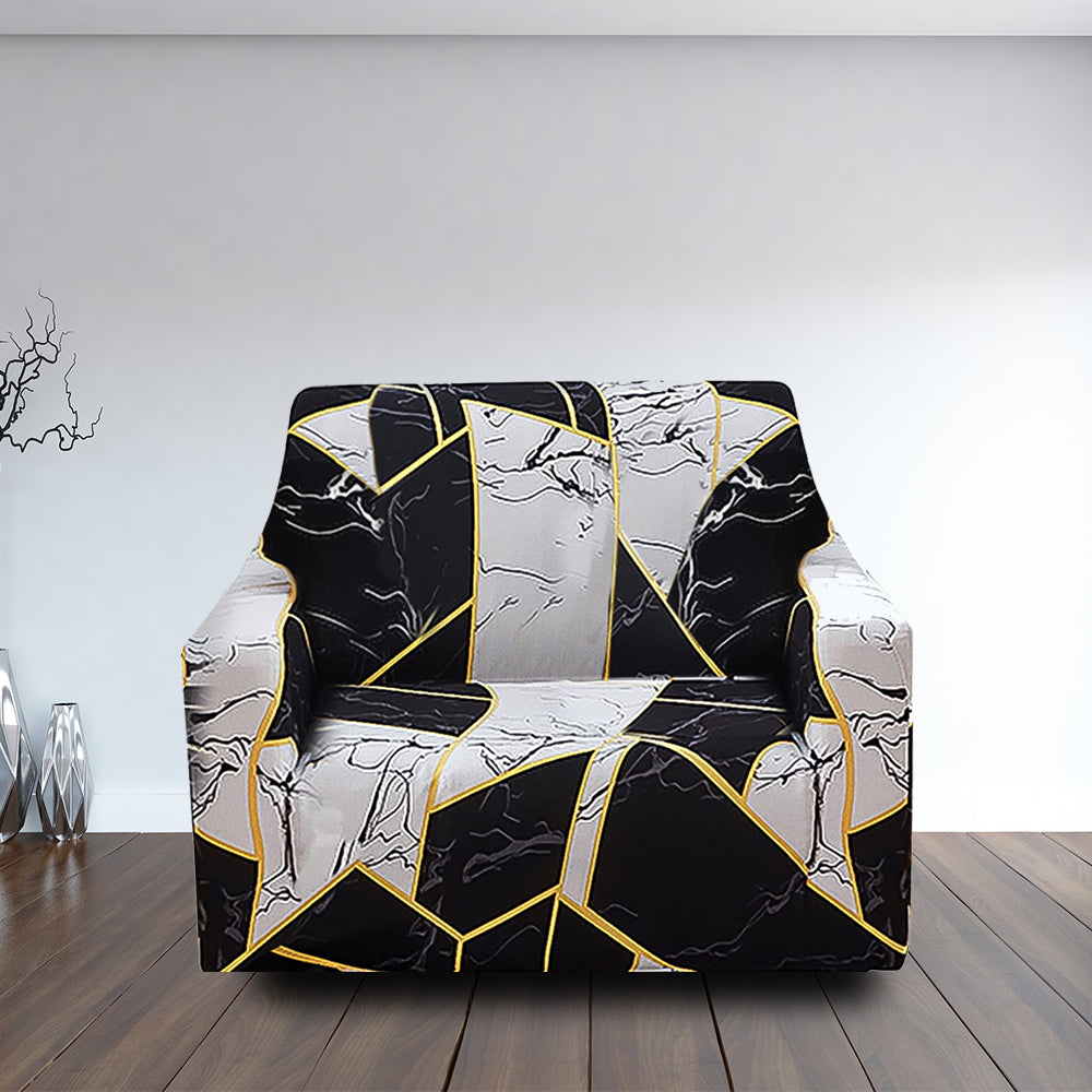 Luxton Home Elastic Stretchable Printed Fully Covered Sofa Slipcover, ONYX - White and Black