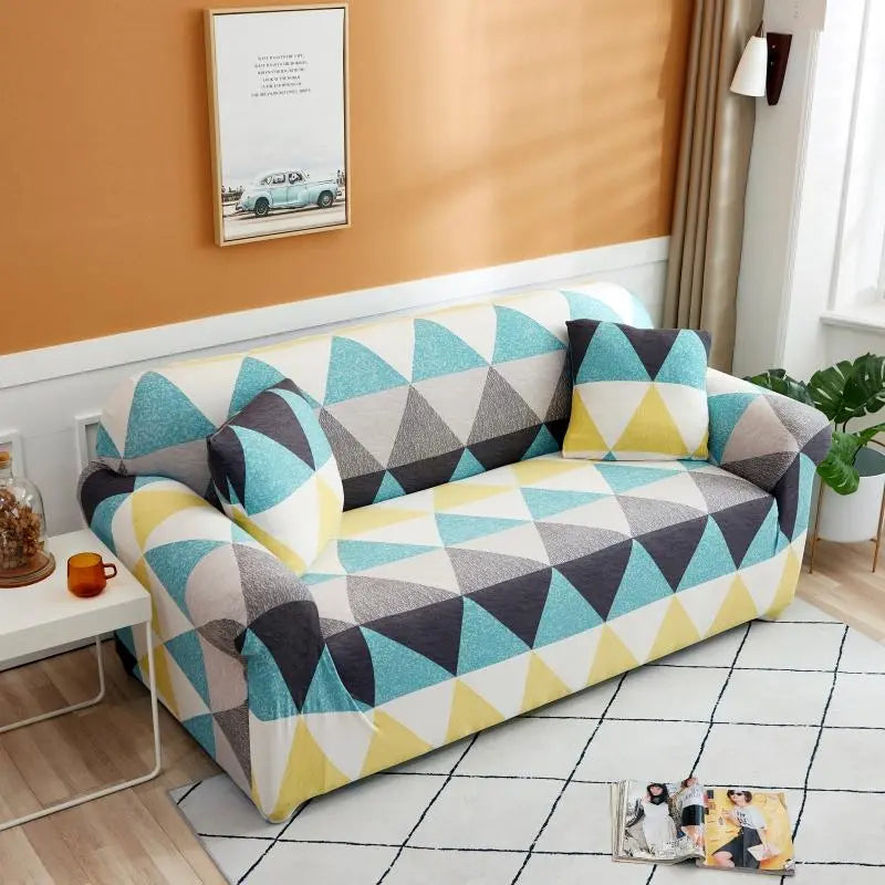Luxton Home Elastic Stretchable Printed Fully Covered Sofa Slipcover, WAVES - Multicolor