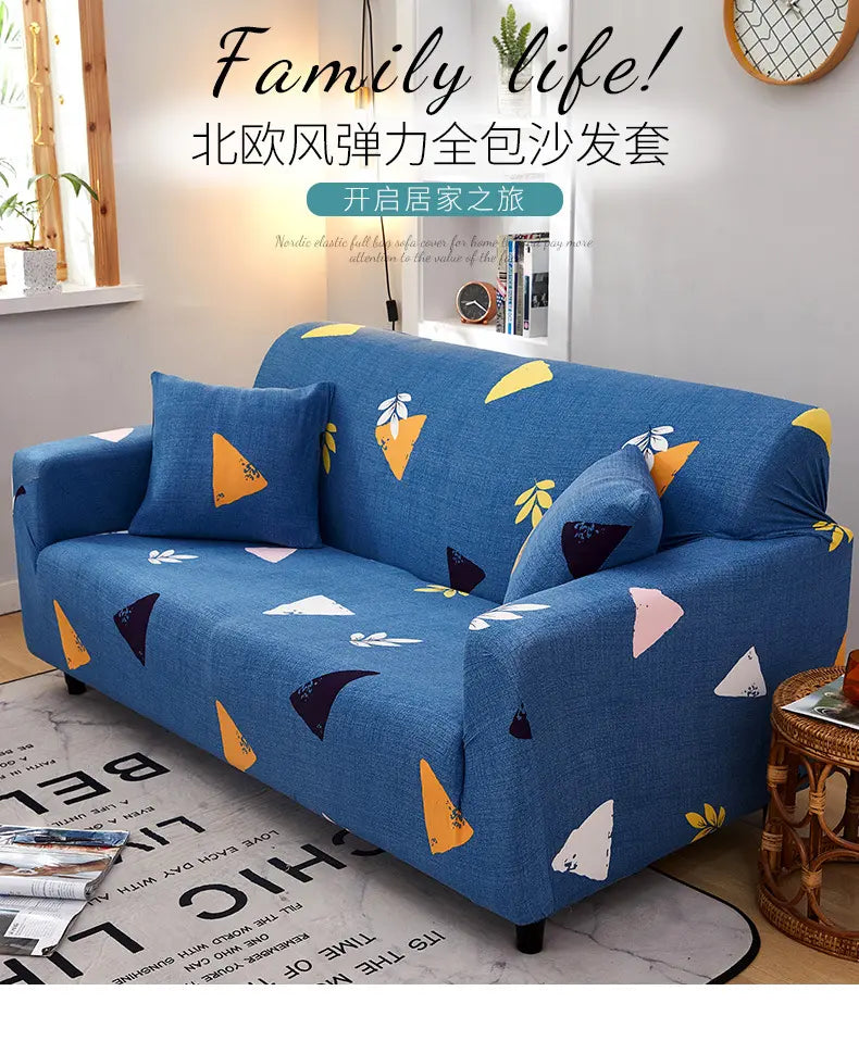 Luxton Home Elastic Stretchable Printed Fully Covered Sofa Slipcover, AQUA - Blue Color