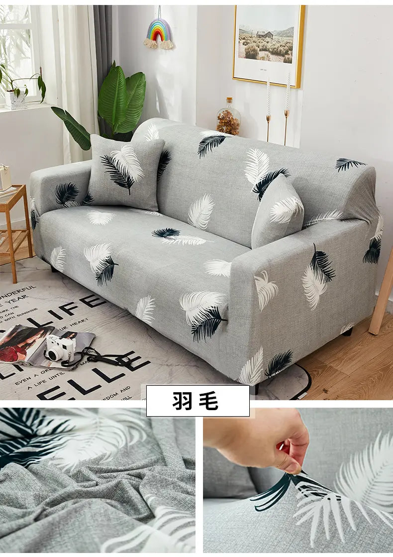 Luxton Home Elastic Stretchable Printed Fully Covered Sofa Slipcover, FEATHER - Gray Color