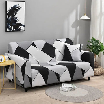 Luxton Home Elastic Stretchable Printed Fully Covered Sofa Slipcover, PLATEAU - White and Black