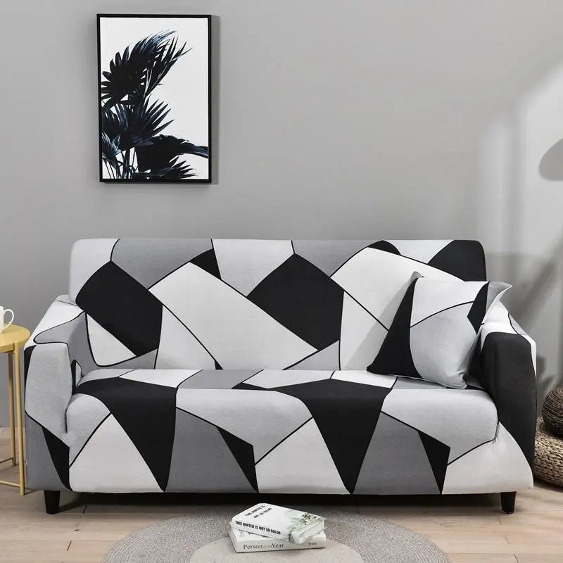 Luxton Home Elastic Stretchable Printed Fully Covered Sofa Slipcover, PLATEAU - White and Black