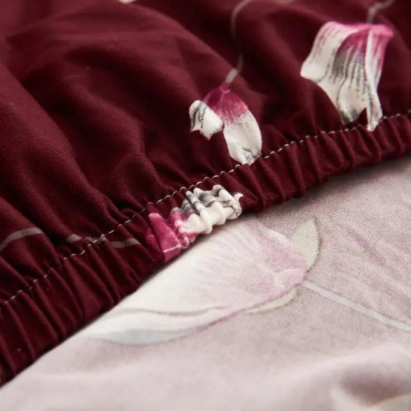 Luxton Home Elastic Stretchable Printed Fully Covered Sofa Slipcover, LILLY - Maroon color with Flower Printed