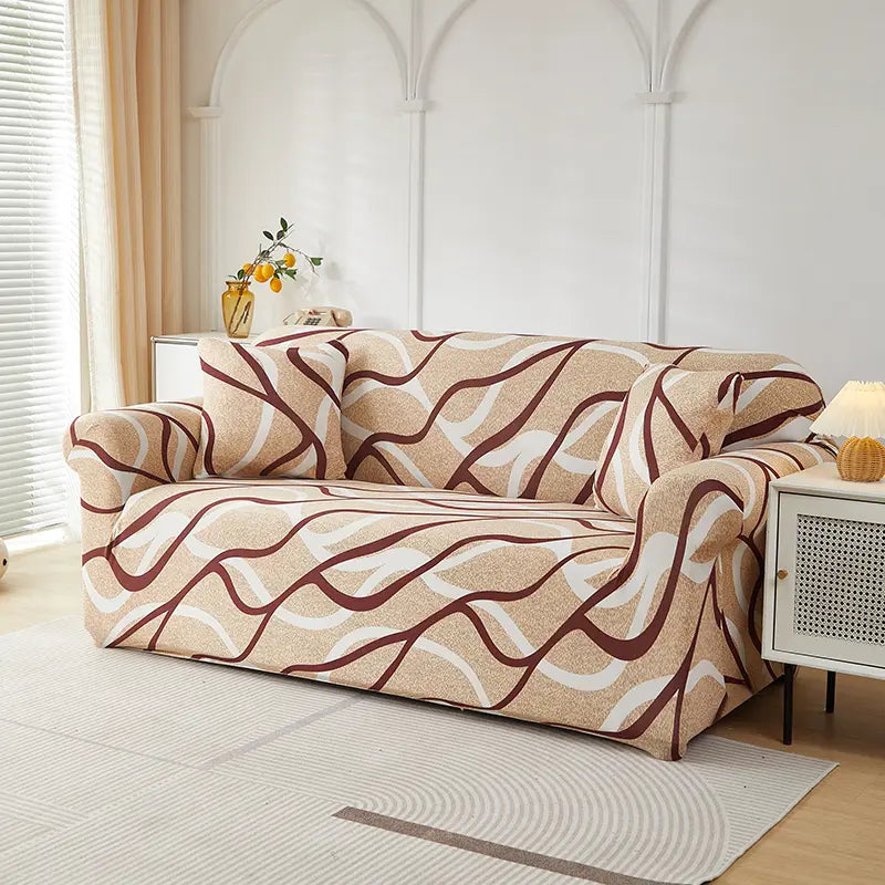 Luxton Home Elastic Stretchable Printed Fully Covered Sofa Slipcover, Red White