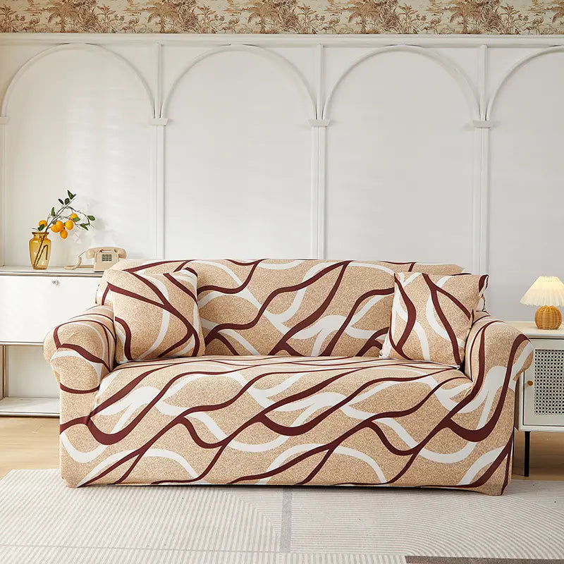 Luxton Home Elastic Stretchable Printed Fully Covered Sofa Slipcover, Red White