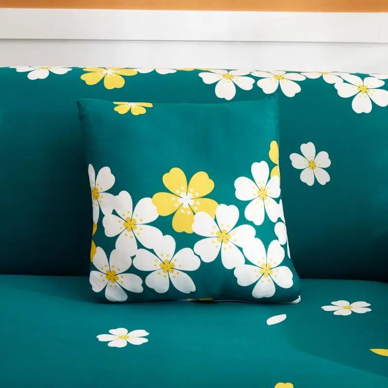 Luxton Home Elastic Stretchable Printed Fully Covered Sofa Slipcover, OASIS - Green Color with Flower Printed