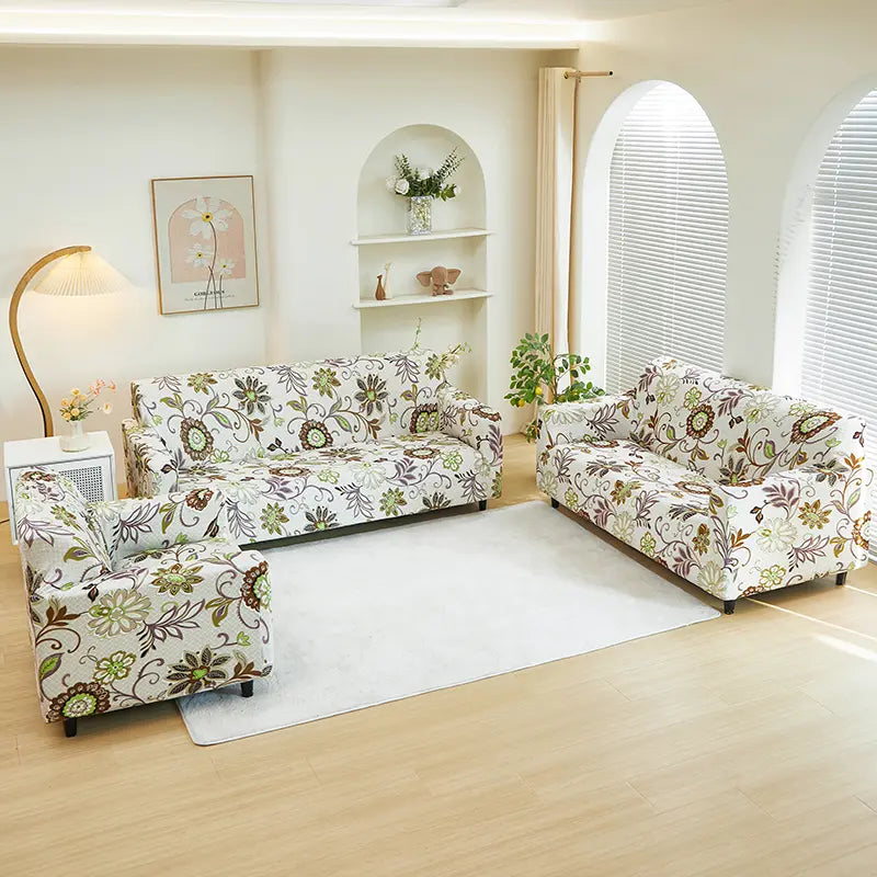 Luxton Home Elastic Stretchable Printed Fully Covered Sofa Slipcover, printed flowers