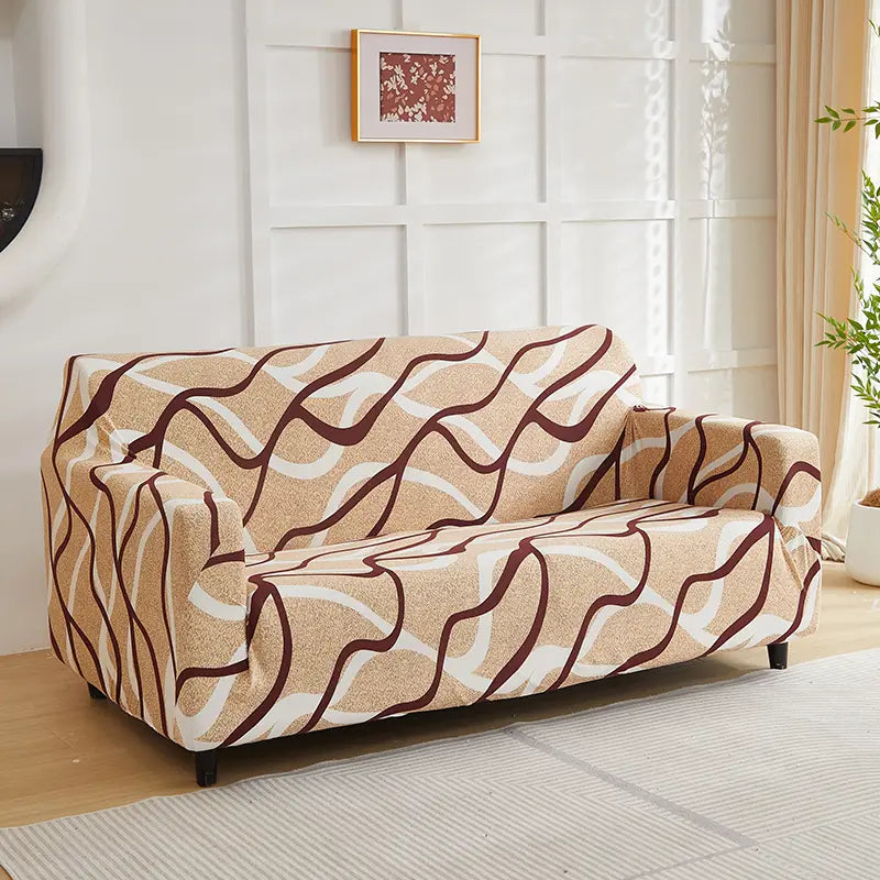 Luxton Home Elastic Stretchable Printed Fully Covered Sofa Slipcover, Red White