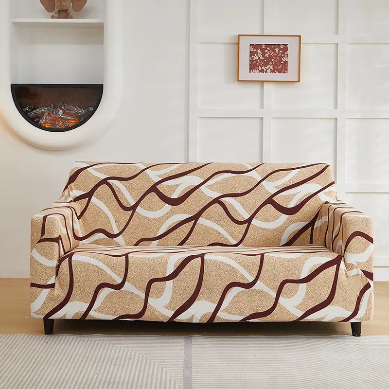 Luxton Home Elastic Stretchable Printed Fully Covered Sofa Slipcover, Red White