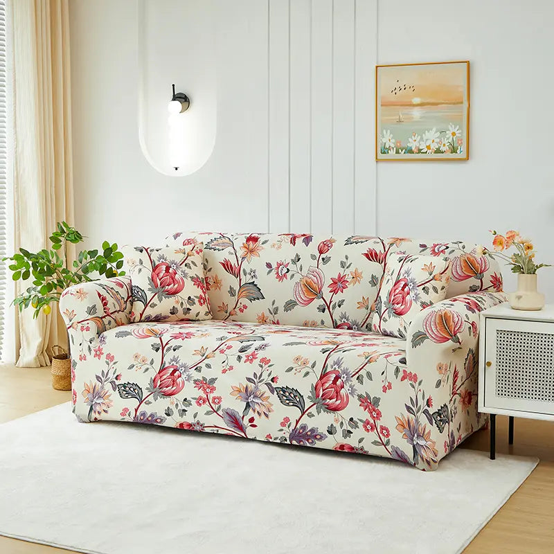 Luxton Home Elastic Stretchable Printed Fully Covered Sofa Slipcover, flowers.