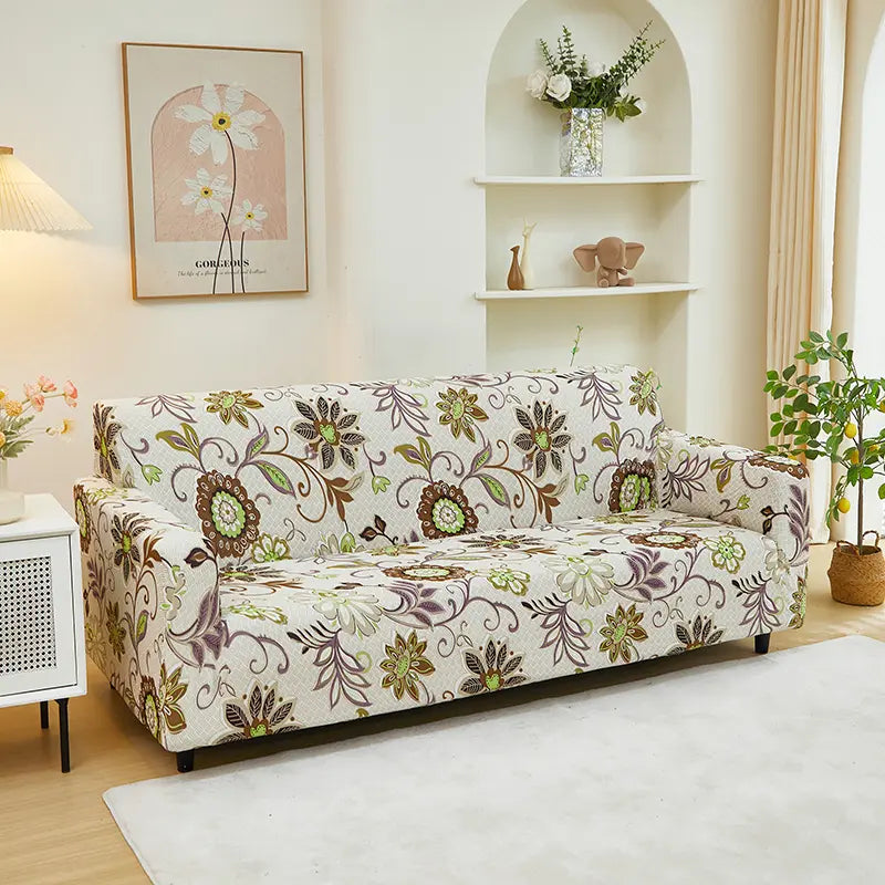 Luxton Home Elastic Stretchable Printed Fully Covered Sofa Slipcover, printed flowers