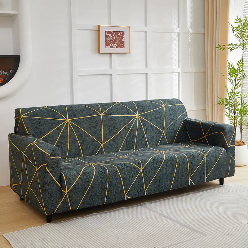 Luxton Home Elastic Stretchable Printed Fully Covered Sofa Slipcover, Golden Lines