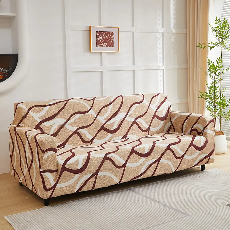 Luxton Home Elastic Stretchable Printed Fully Covered Sofa Slipcover, Red White