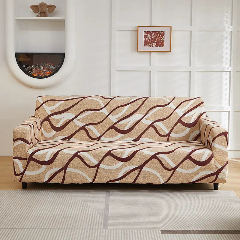 Luxton Home Elastic Stretchable Printed Fully Covered Sofa Slipcover, Red White