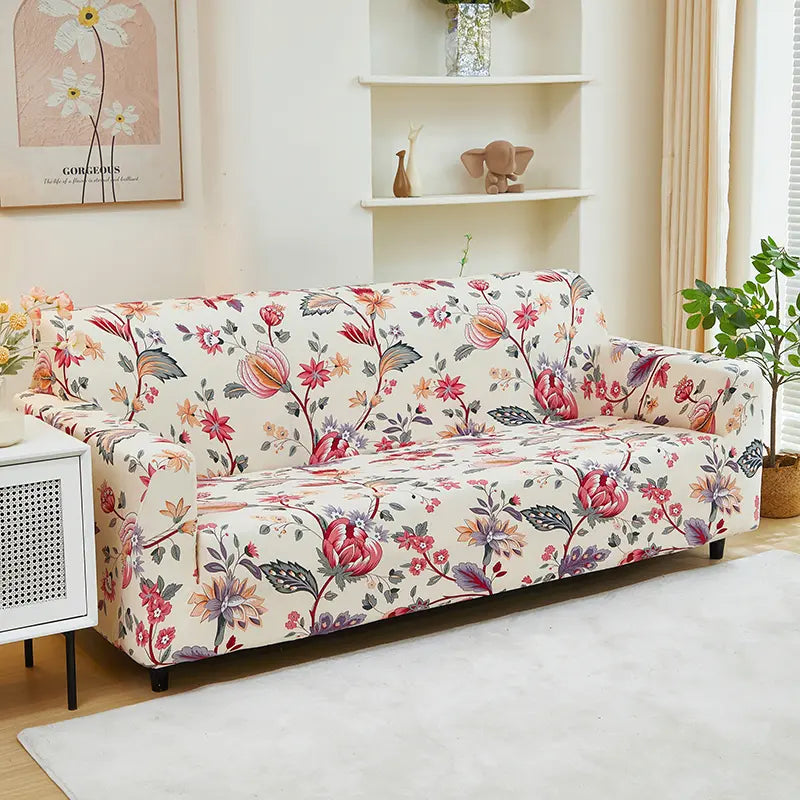 Luxton Home Elastic Stretchable Printed Fully Covered Sofa Slipcover, flowers.