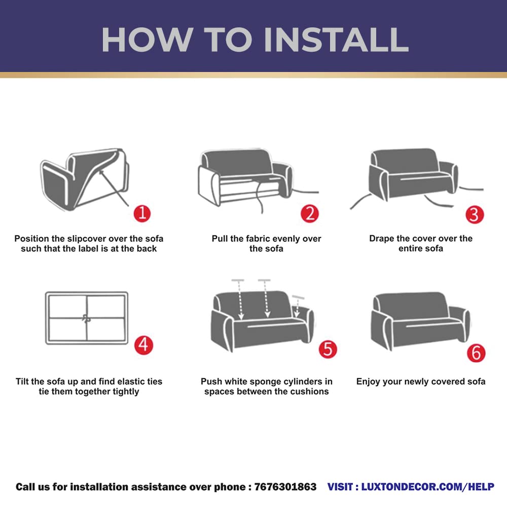 LUXTON HOME Designer Sofa Cover with Stretchable Elastic Universal Polyester & Spandex Blend Sofa Cover 3 Seater, 2 Seater and 1 Seater Durable & Easy Maintenance (Grey, Three Seater)