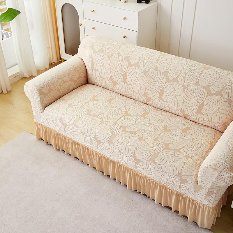 LUXTON HOME Designer Sofa Cover with Skirt Stretchable Elastic Universal Polyester & Spandex Blend Sofa Cover 3 Seater, 2 Seater and 1 Seater Durable & Easy Maintenance (Chocolate, Four Seater)