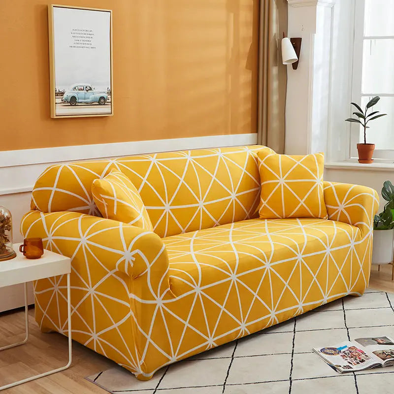 Luxton Home Elastic Stretchable Printed Fully Covered Sofa Slipcover, SUNSHINE - Yellow