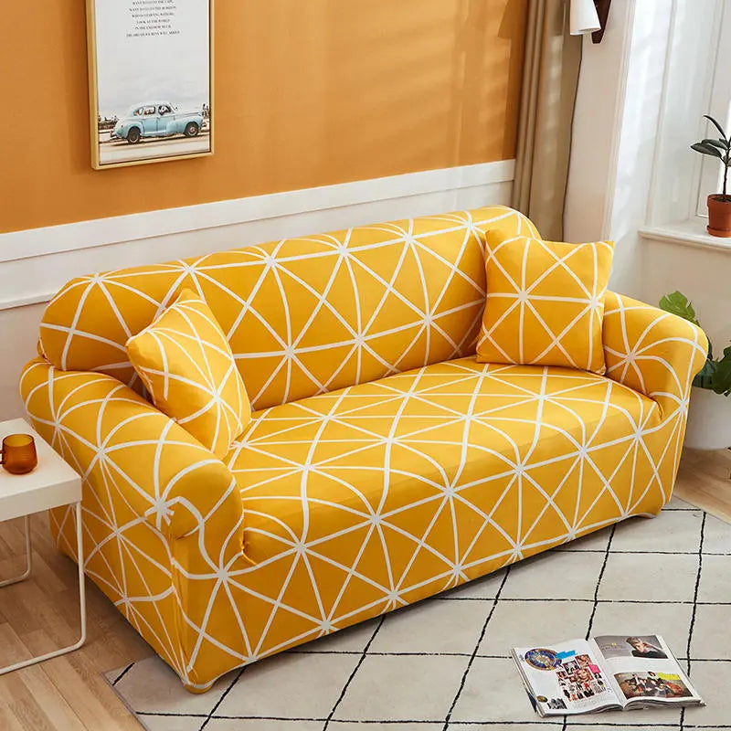 Luxton Home Elastic Stretchable Printed Fully Covered Sofa Slipcover, SUNSHINE - Yellow