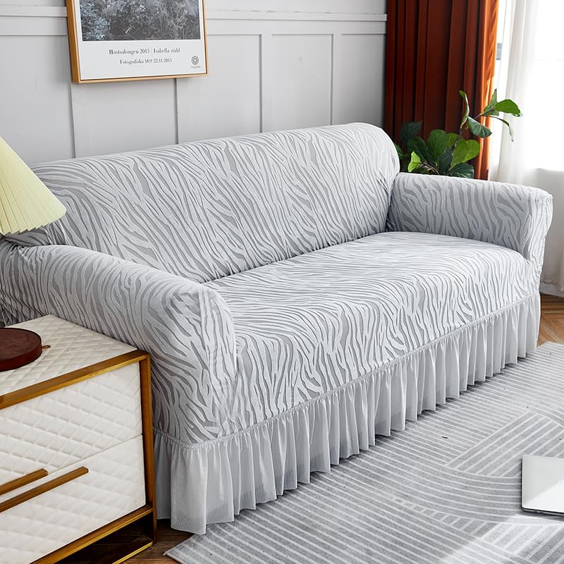 Luxton Home Universal Designer Sofa Cover for Any Type of Sofa or Couch, Stretchable 3 Seater and Single Seater, Washable Spandex Jacquard Fabric (Beige, Single Seater)