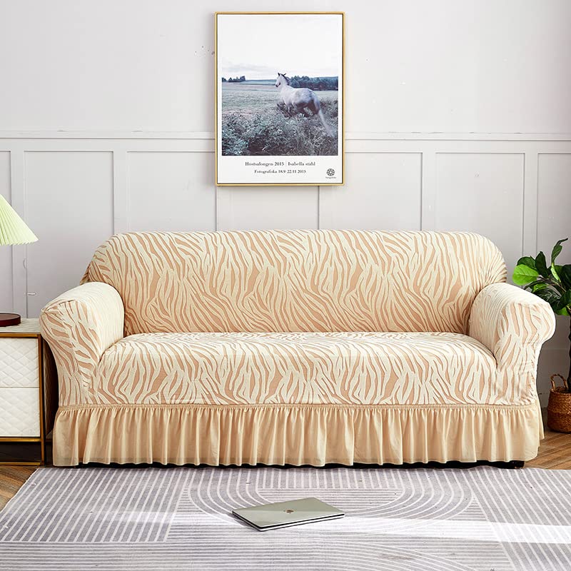 Luxton Home Universal Designer Sofa Cover for Any Type of Sofa or Couch, Stretchable 3 Seater and Single Seater, Washable Spandex Jacquard Fabric (Beige, Single Seater)