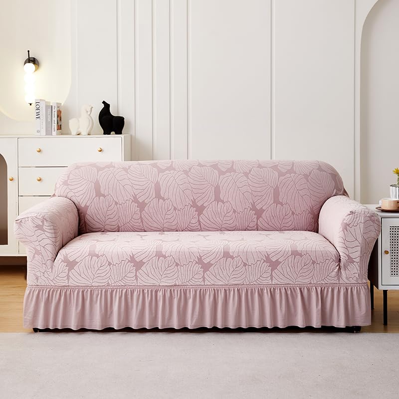 LUXTON HOME Designer Sofa Cover with Skirt Stretchable Elastic Universal Polyester & Spandex Blend Sofa Cover 3 Seater, 2 Seater and 1 Seater Durable & Easy Maintenance (Chocolate, Four Seater)