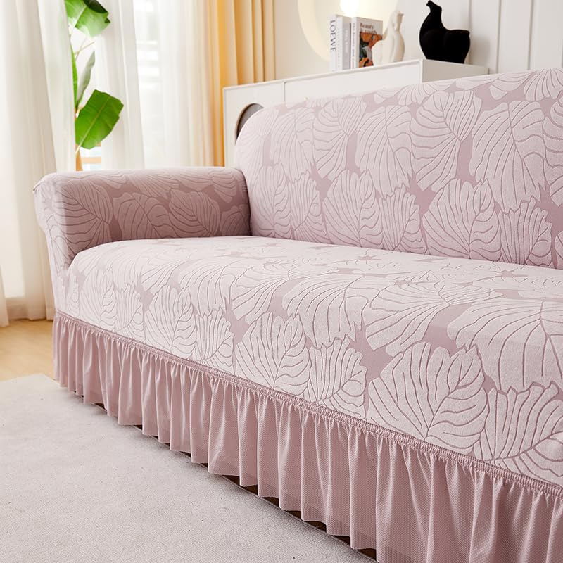 LUXTON HOME Designer Sofa Cover with Skirt Stretchable Elastic Universal Polyester & Spandex Blend Sofa Cover 3 Seater, 2 Seater and 1 Seater Durable & Easy Maintenance (Chocolate, Four Seater)