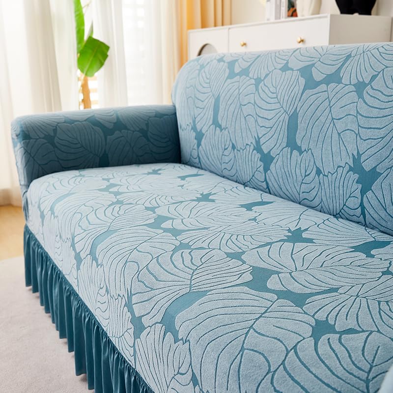 LUXTON HOME Designer Sofa Cover with Skirt Stretchable Elastic Universal Polyester & Spandex Blend Sofa Cover 3 Seater, 2 Seater and 1 Seater Durable & Easy Maintenance (Chocolate, Four Seater)