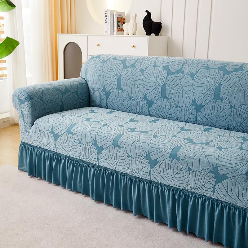 LUXTON HOME Designer Sofa Cover with Skirt Stretchable Elastic Universal Polyester & Spandex Blend Sofa Cover 3 Seater, 2 Seater and 1 Seater Durable & Easy Maintenance (Chocolate, Four Seater)