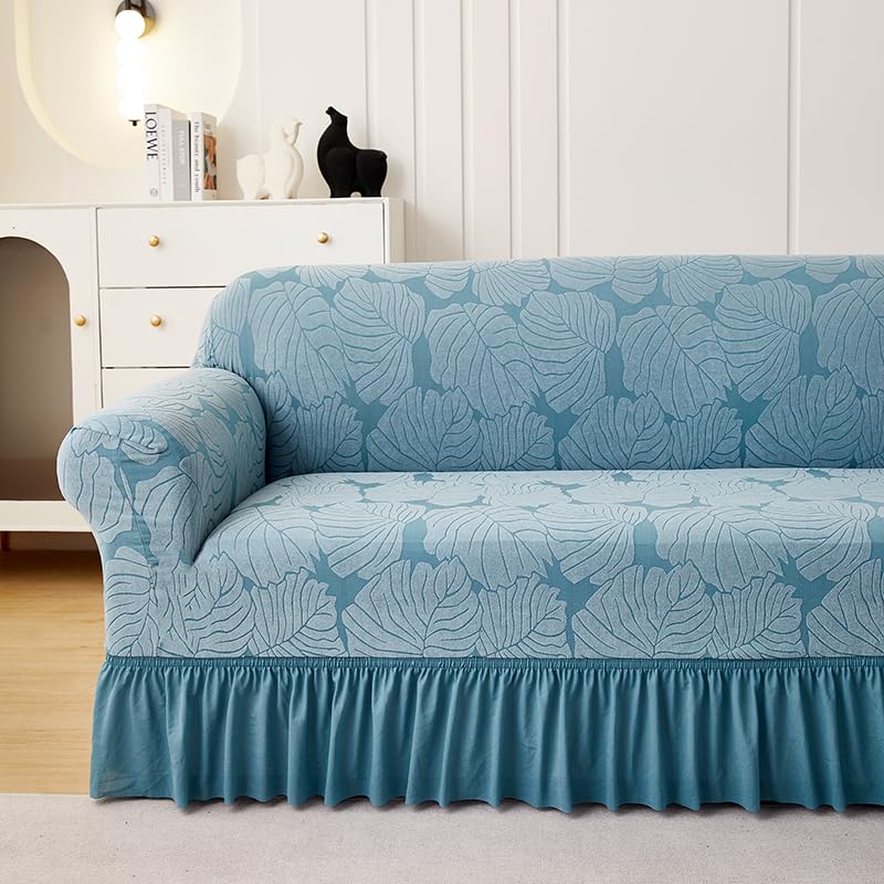 LUXTON HOME Designer Sofa Cover with Skirt Stretchable Elastic Universal Polyester & Spandex Blend Sofa Cover 3 Seater, 2 Seater and 1 Seater Durable & Easy Maintenance (Chocolate, Four Seater)