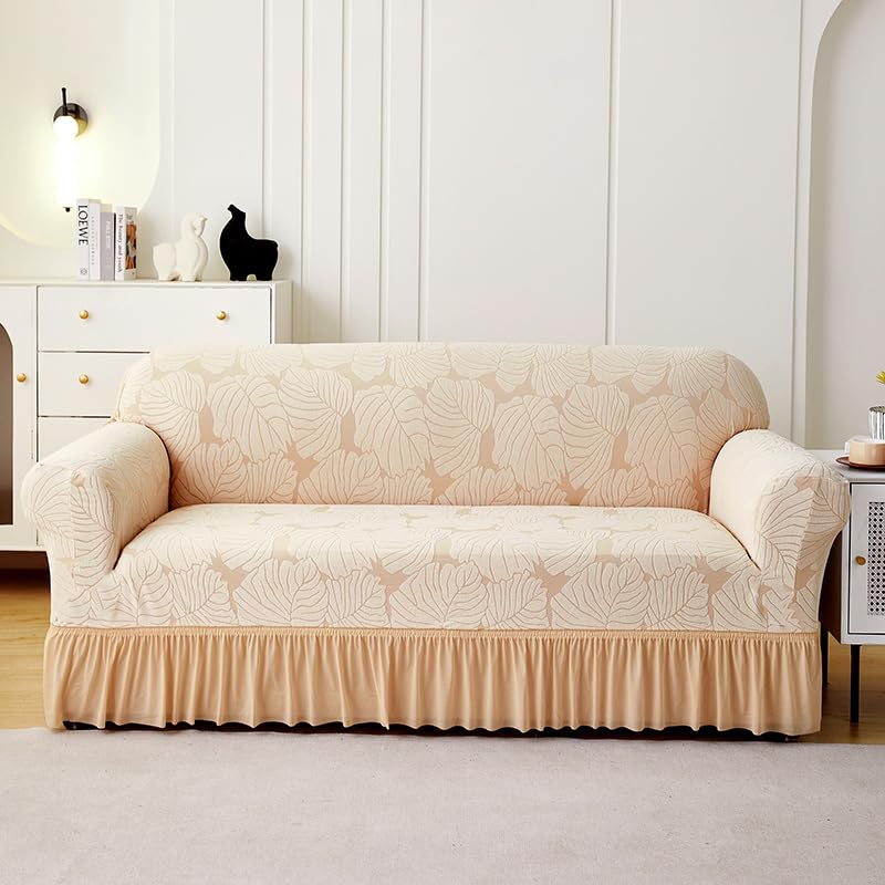 LUXTON HOME Designer Sofa Cover with Skirt Stretchable Elastic Universal Polyester & Spandex Blend Sofa Cover 3 Seater, 2 Seater and 1 Seater Durable & Easy Maintenance (Chocolate, Four Seater)