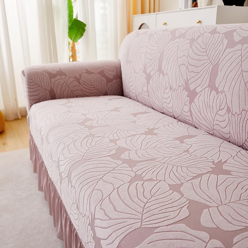 LUXTON HOME Designer Sofa Cover with Skirt Stretchable Elastic Universal Polyester & Spandex Blend Sofa Cover 3 Seater, 2 Seater and 1 Seater Durable & Easy Maintenance (Chocolate, Four Seater)