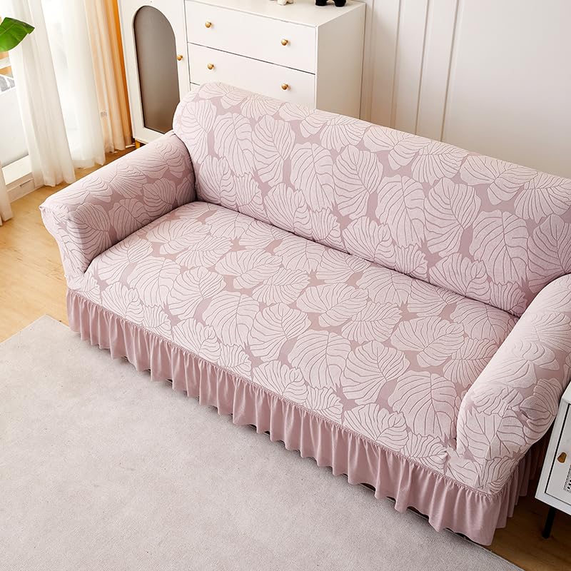 LUXTON HOME Designer Sofa Cover with Skirt Stretchable Elastic Universal Polyester & Spandex Blend Sofa Cover 3 Seater, 2 Seater and 1 Seater Durable & Easy Maintenance (Chocolate, Four Seater)