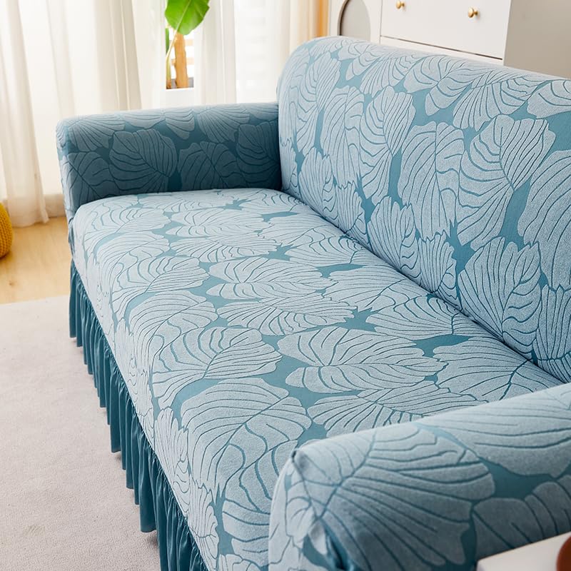 LUXTON HOME Designer Sofa Cover with Skirt Stretchable Elastic Universal Polyester & Spandex Blend Sofa Cover 3 Seater, 2 Seater and 1 Seater Durable & Easy Maintenance (Chocolate, Four Seater)