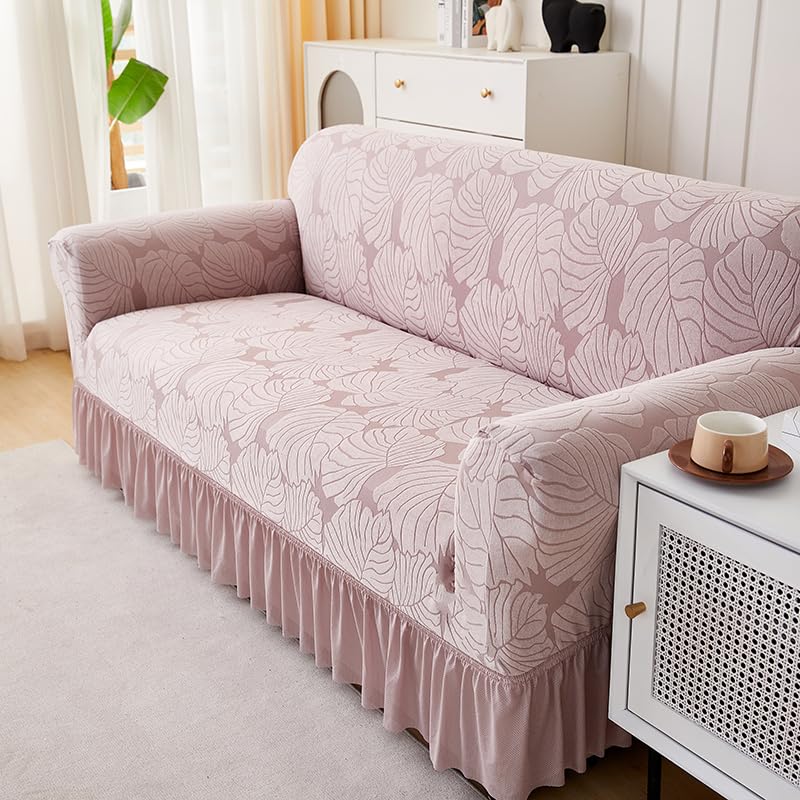 LUXTON HOME Designer Sofa Cover with Skirt Stretchable Elastic Universal Polyester & Spandex Blend Sofa Cover 3 Seater, 2 Seater and 1 Seater Durable & Easy Maintenance (Chocolate, Four Seater)