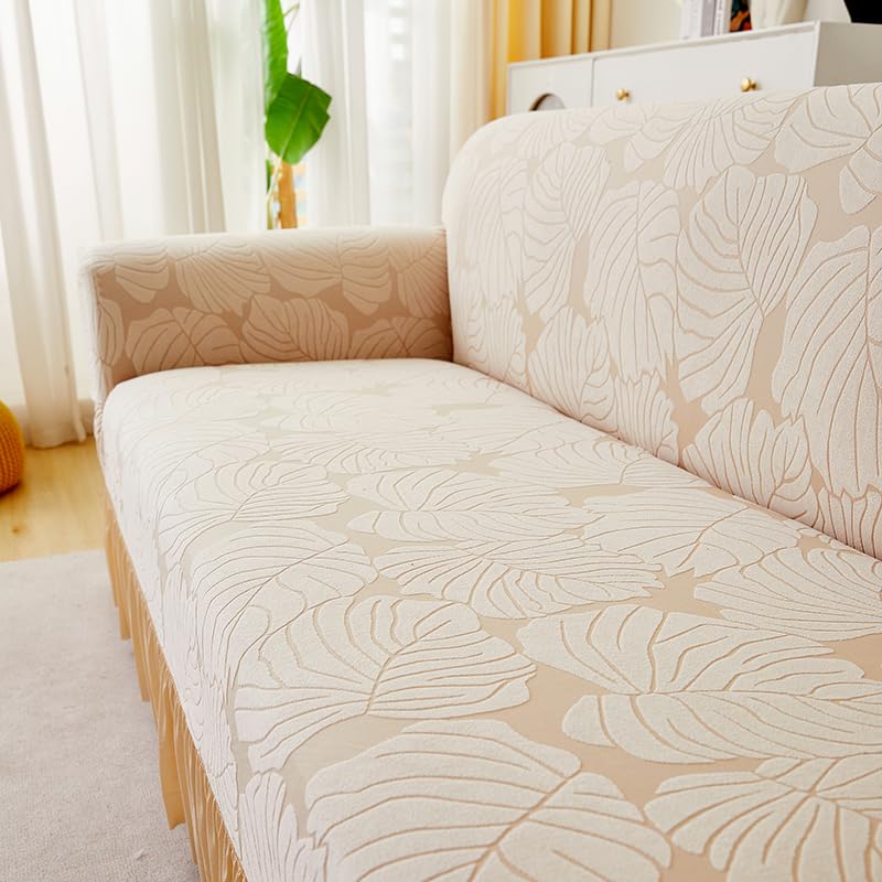 LUXTON HOME Designer Sofa Cover with Skirt Stretchable Elastic Universal Polyester & Spandex Blend Sofa Cover 3 Seater, 2 Seater and 1 Seater Durable & Easy Maintenance (Chocolate, Four Seater)