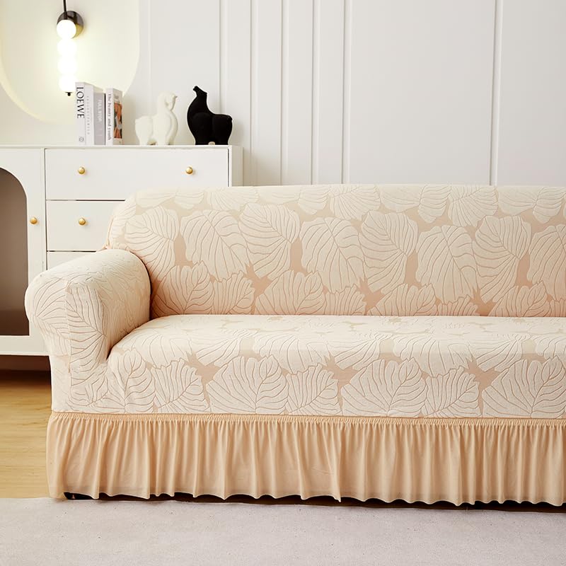 LUXTON HOME Designer Sofa Cover with Skirt Stretchable Elastic Universal Polyester & Spandex Blend Sofa Cover 3 Seater, 2 Seater and 1 Seater Durable & Easy Maintenance (Chocolate, Four Seater)