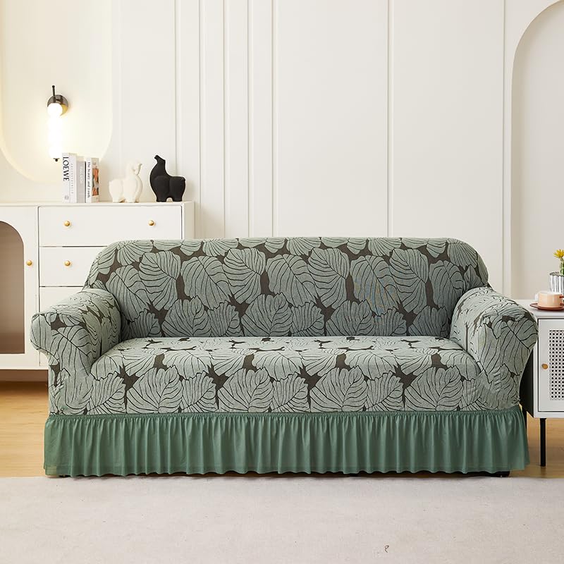 LUXTON HOME Designer Sofa Cover with Skirt Stretchable Elastic Universal Polyester & Spandex Blend Sofa Cover 3 Seater, 2 Seater and 1 Seater Durable & Easy Maintenance (Chocolate, Four Seater)