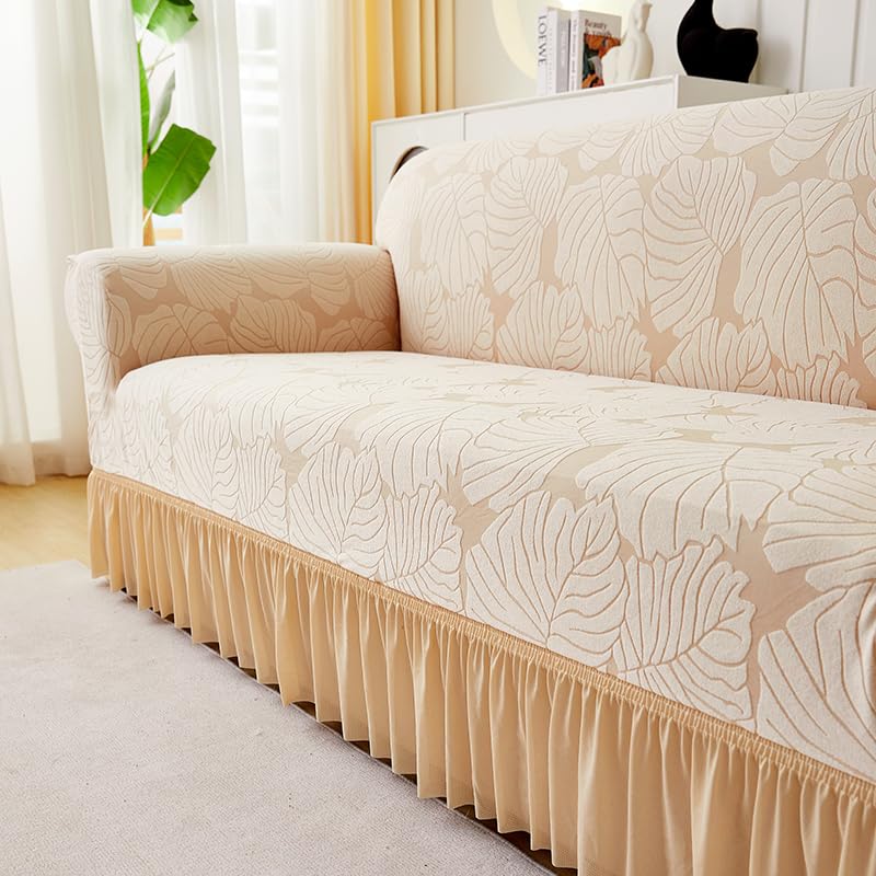 LUXTON HOME Designer Sofa Cover with Skirt Stretchable Elastic Universal Polyester & Spandex Blend Sofa Cover 3 Seater, 2 Seater and 1 Seater Durable & Easy Maintenance (Chocolate, Four Seater)
