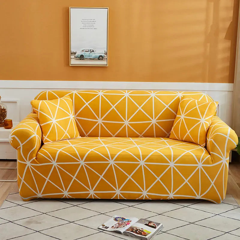 Luxton Home Elastic Stretchable Printed Fully Covered Sofa Slipcover, SUNSHINE - Yellow