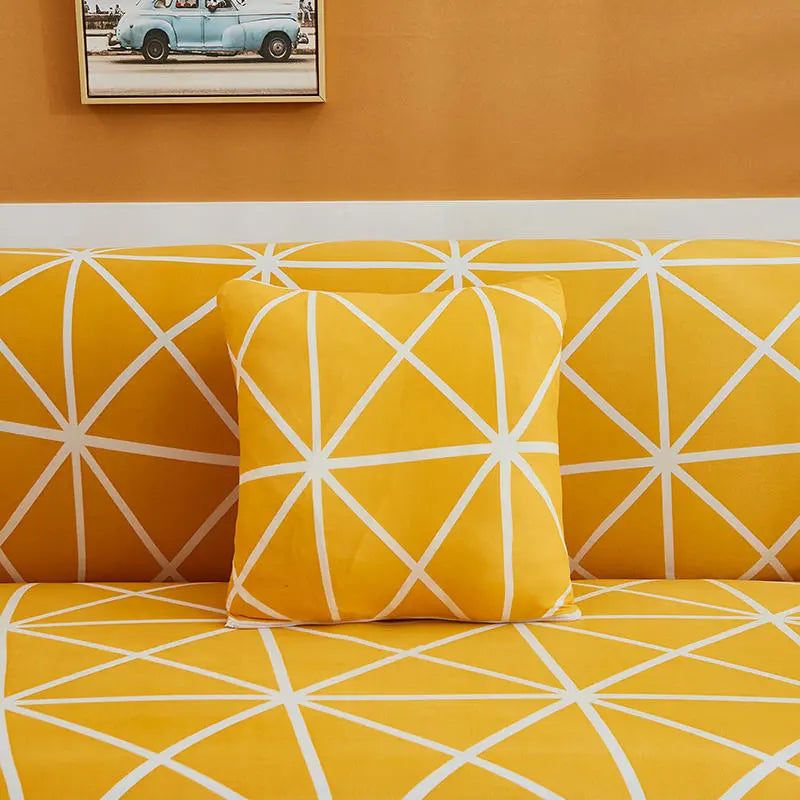 Luxton Home Elastic Stretchable Printed Fully Covered Sofa Slipcover, SUNSHINE - Yellow