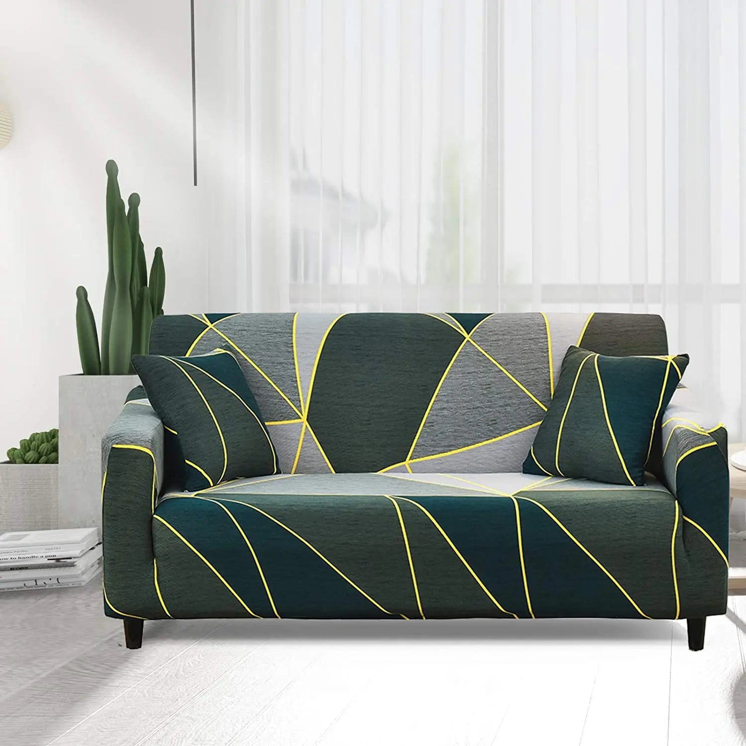 Luxton Home Elastic Stretchable Printed Fully Covered Sofa Slipcover, GEODE - Golden Lines, Multicolor