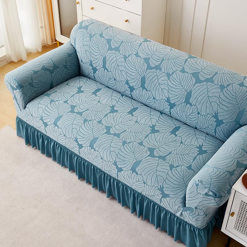 LUXTON HOME Designer Sofa Cover with Skirt Stretchable Elastic Universal Polyester & Spandex Blend Sofa Cover 3 Seater, 2 Seater and 1 Seater Durable & Easy Maintenance (Chocolate, Four Seater)