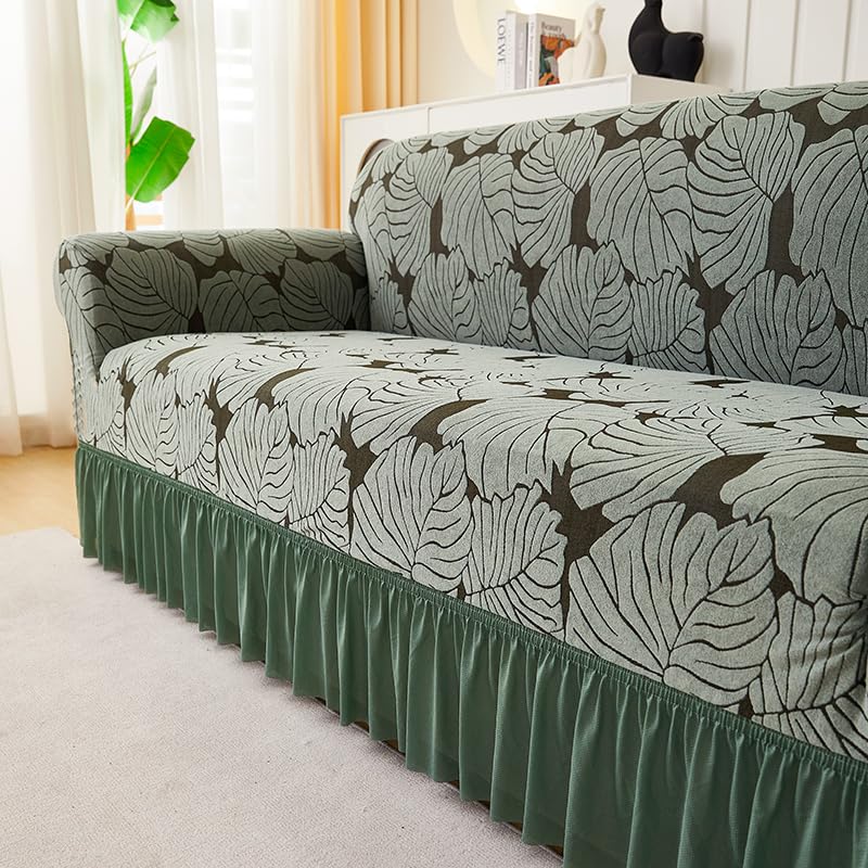 LUXTON HOME Designer Sofa Cover with Skirt Stretchable Elastic Universal Polyester & Spandex Blend Sofa Cover 3 Seater, 2 Seater and 1 Seater Durable & Easy Maintenance (Chocolate, Four Seater)