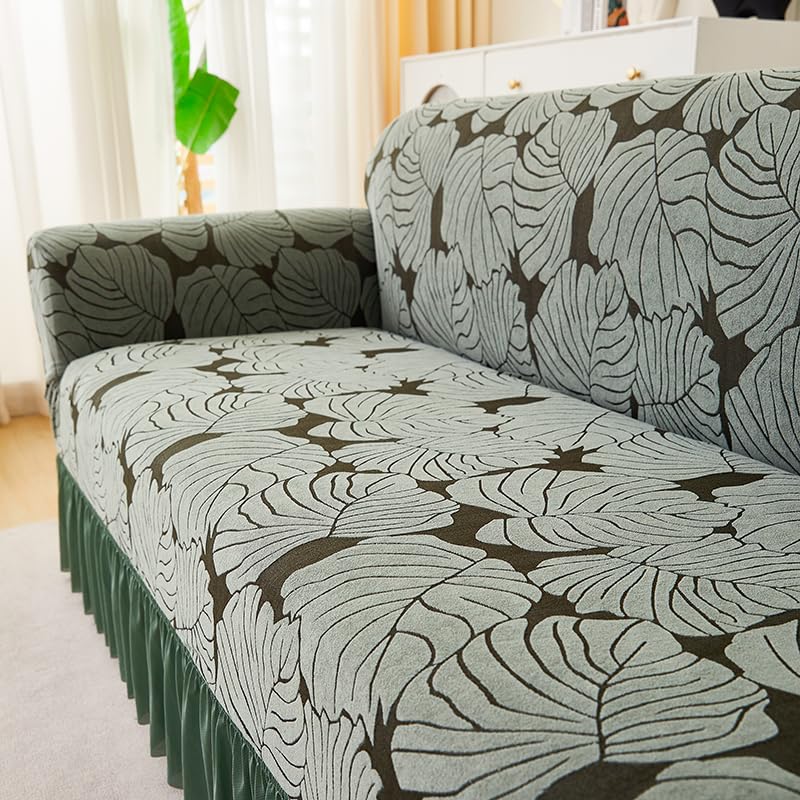 LUXTON HOME Designer Sofa Cover with Skirt Stretchable Elastic Universal Polyester & Spandex Blend Sofa Cover 3 Seater, 2 Seater and 1 Seater Durable & Easy Maintenance (Chocolate, Four Seater)