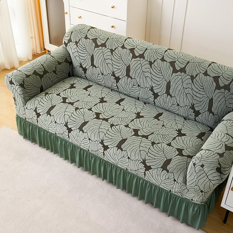 LUXTON HOME Designer Sofa Cover with Skirt Stretchable Elastic Universal Polyester & Spandex Blend Sofa Cover 3 Seater, 2 Seater and 1 Seater Durable & Easy Maintenance (Chocolate, Four Seater)